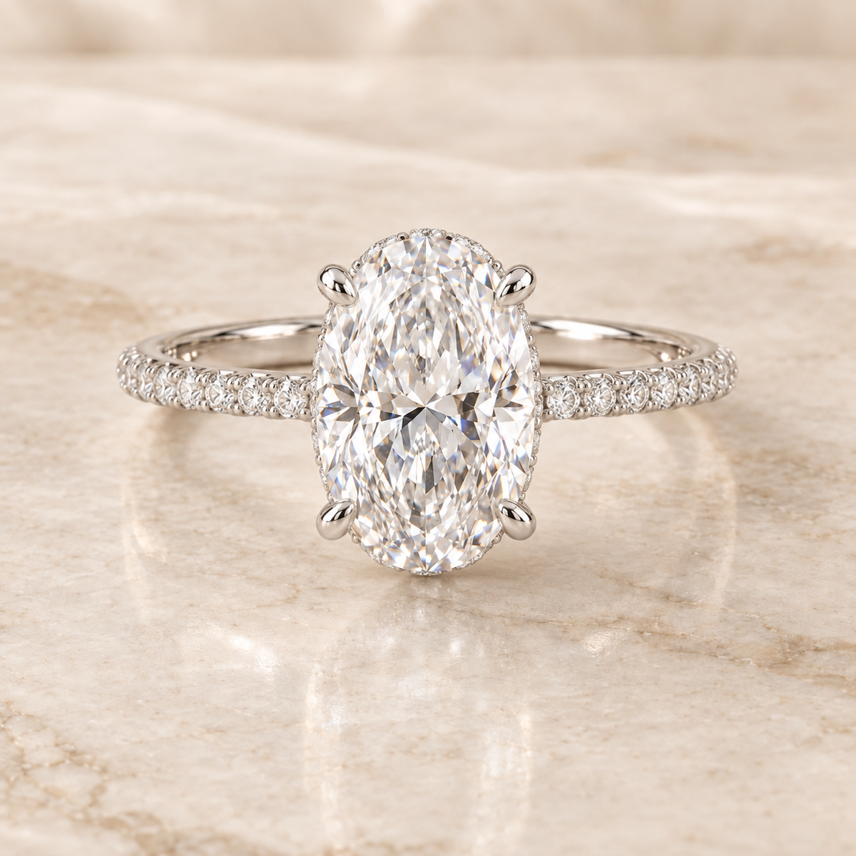 The Celestine Oval Diamond Ring in white gold