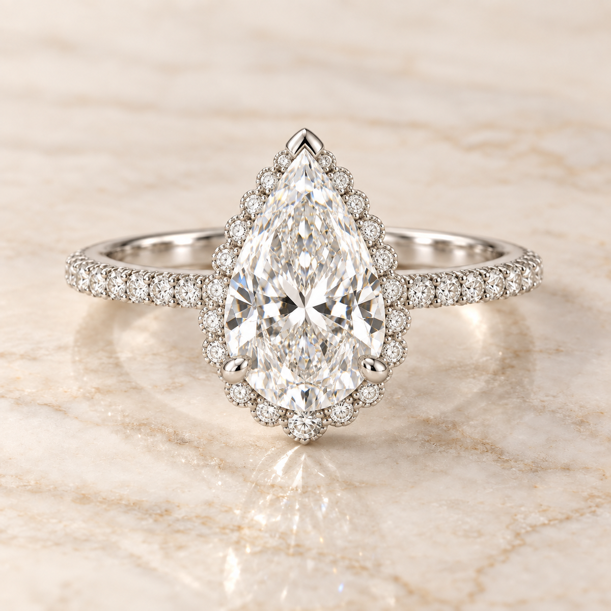 The Marlowe Pear Diamond Ring in white gold